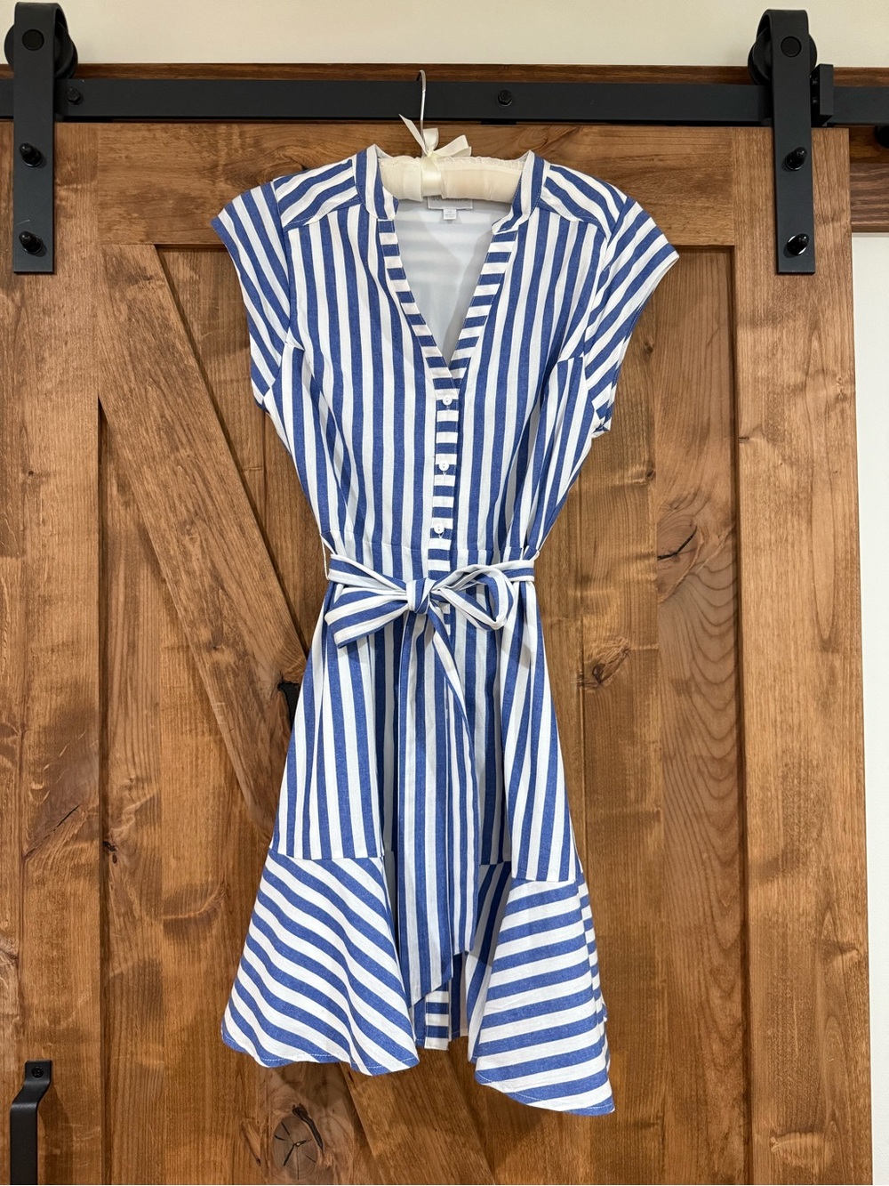Sugarlips Blue and White Striped Tie-Waist Mini Dress